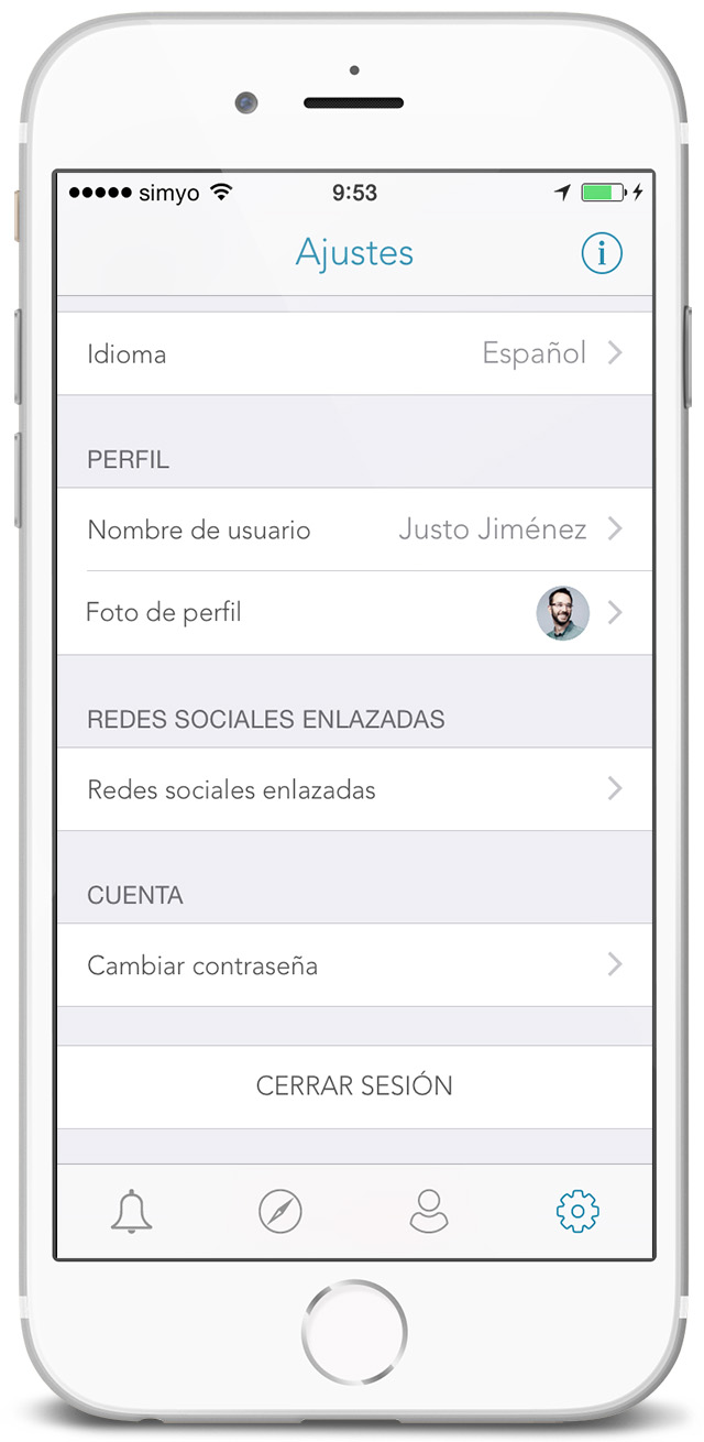 Screenshot de app móvil SmartPromo - Pantalla de ajustes
