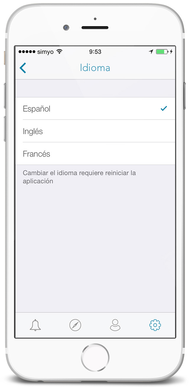 Screenshot de app móvil SmartPromo - Pantalla de selección de idioma
