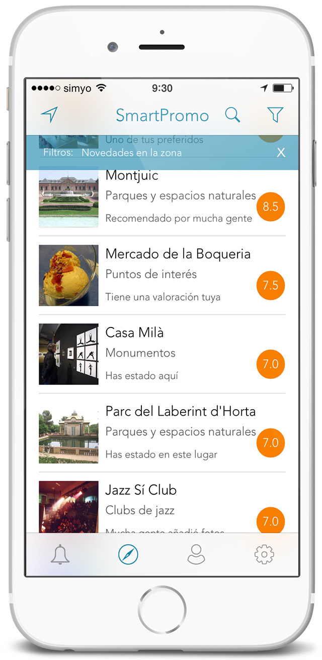 Screenshot de app móvil SmartPromo - Pantalla de lista de negocios destacados