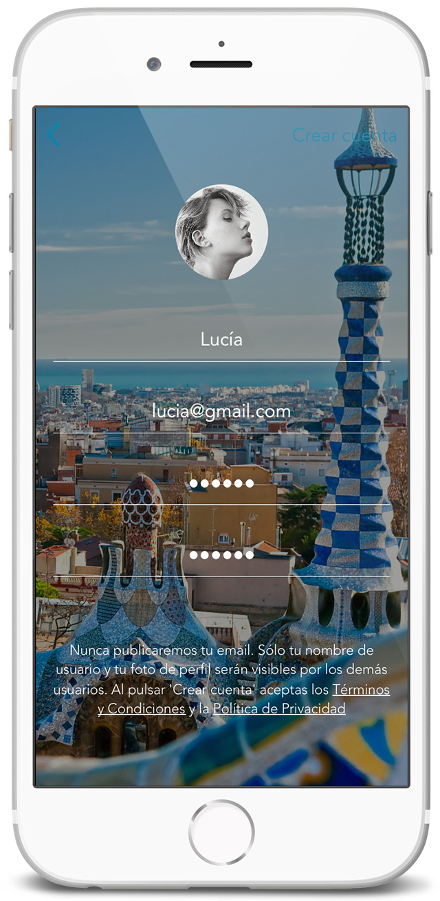 Screenshot de app móvil SmartPromo - Pantalla de creación de cuenta (registro de usuarios)