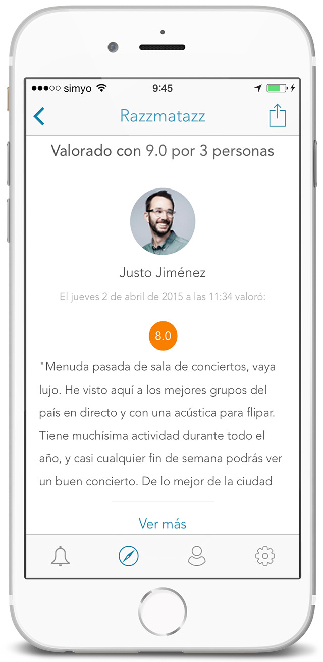 Screenshot de app móvil SmartPromo - Pantalla de valoraciones y comentarios de los usuarios sobre un negocio